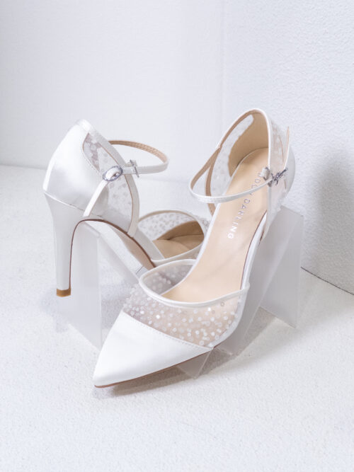 Kate </br>White Satin Toe Cap Heels