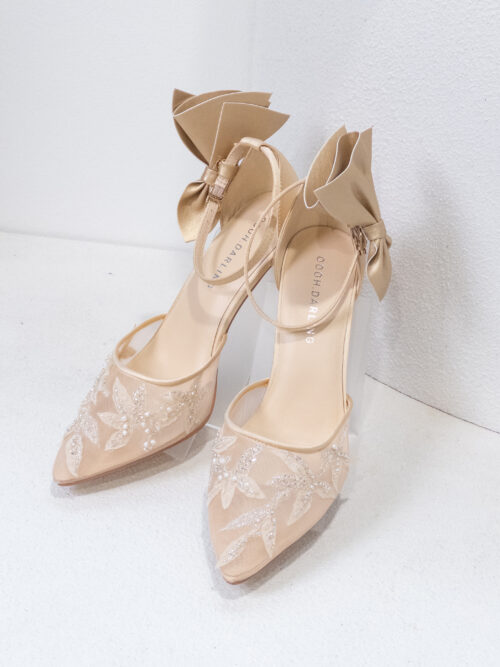 Loretta </br>Champagne Detachable Bow Heels